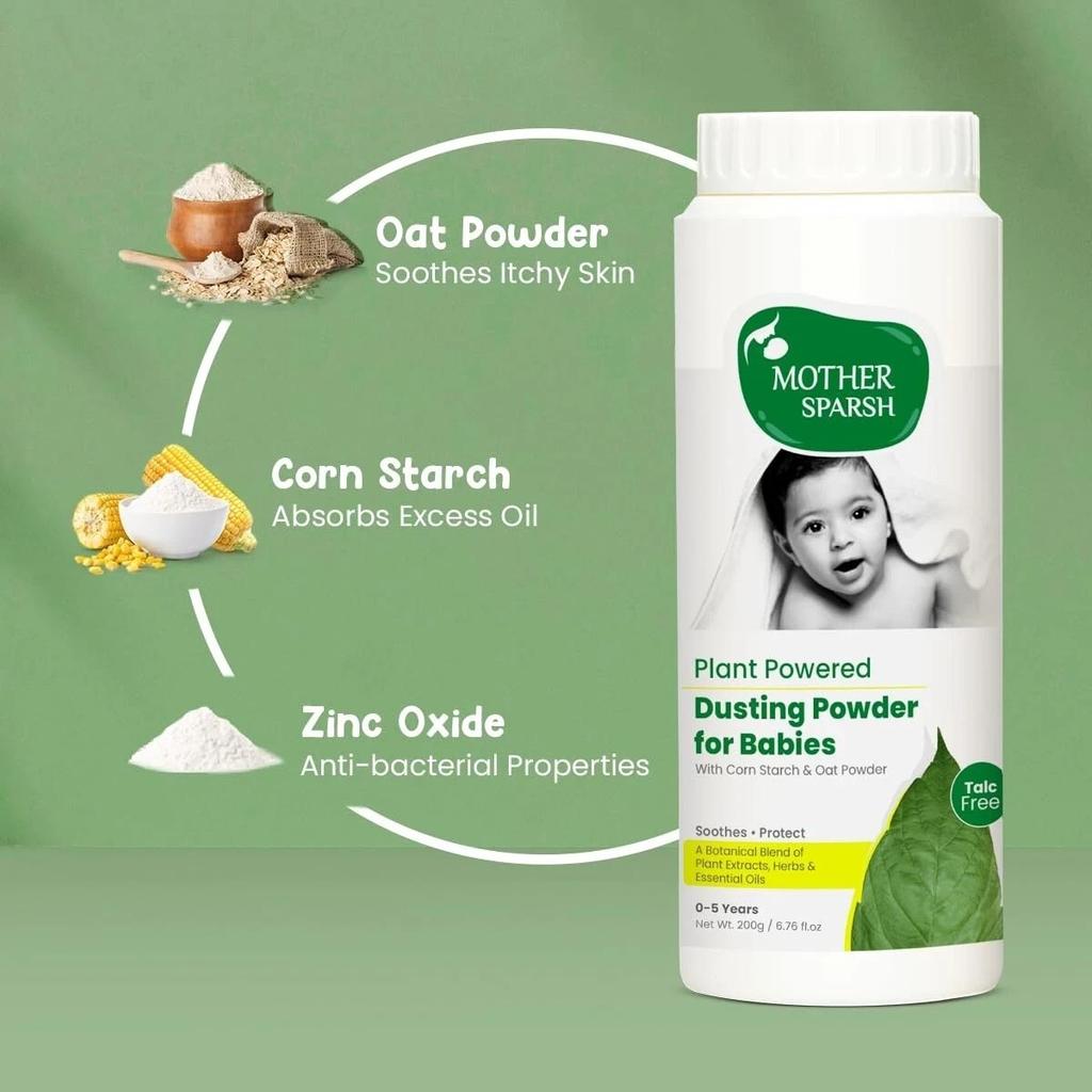 Mother Sparsh Plant Powered Dusting Powder Babies 200g Corn Starch & Oat Powder