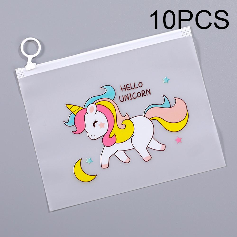 Runtow 10pcs 21x17cm Cute Unicorn Cartoon File Storage Bag, Transparent Zipper Storage Bag,Birthday Gift Bag,Baby Shower