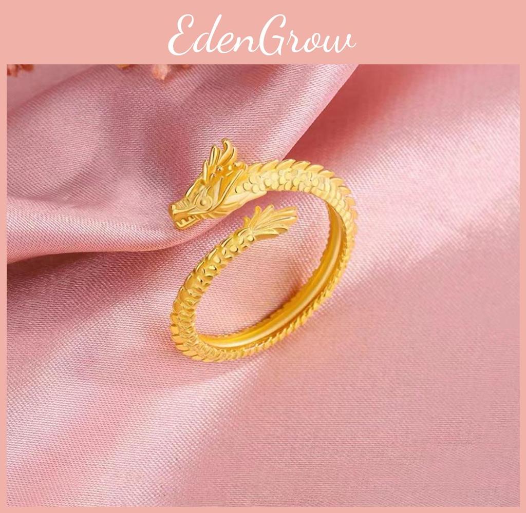 Plated Gold Elegant Dragon And Phoenix Open Ring For Couples In Design Stylish