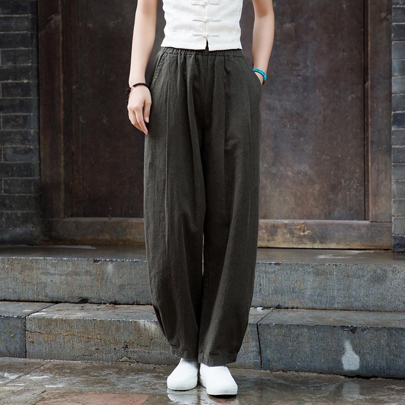 2026 Spring/Summer Women's Cotton Linen Slimming Lantern Pants - Sand Washed Loose Fit.
