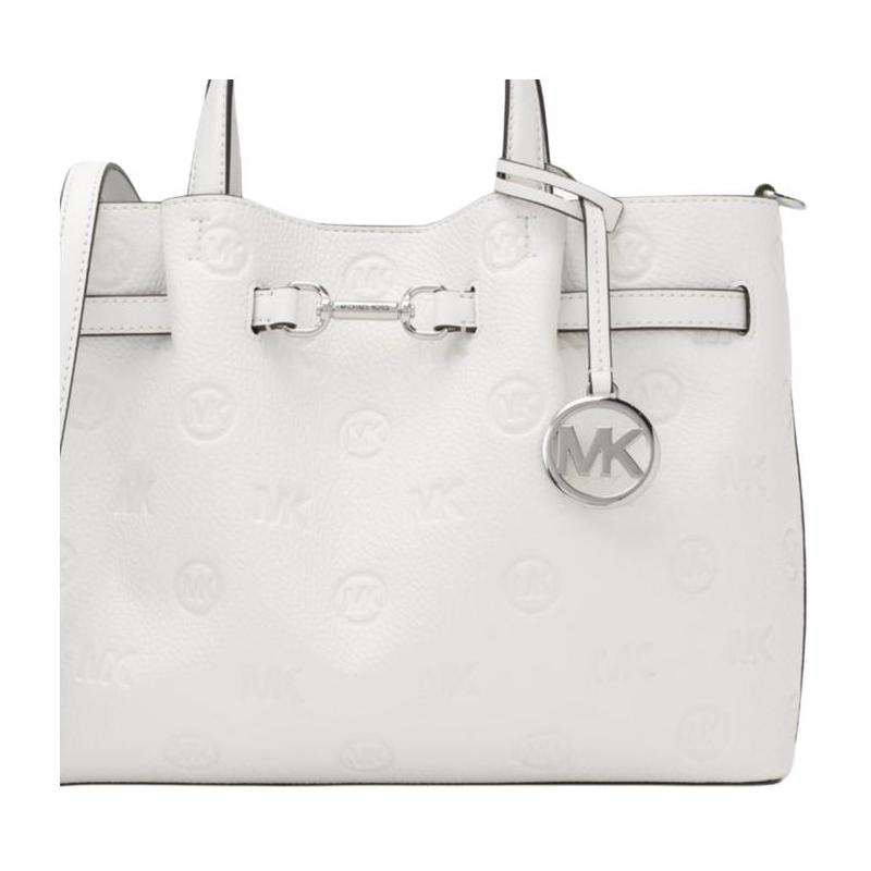 MICHAEL KORS Carson logo embossed charm solid color versatile PU handbag medium women's optical white