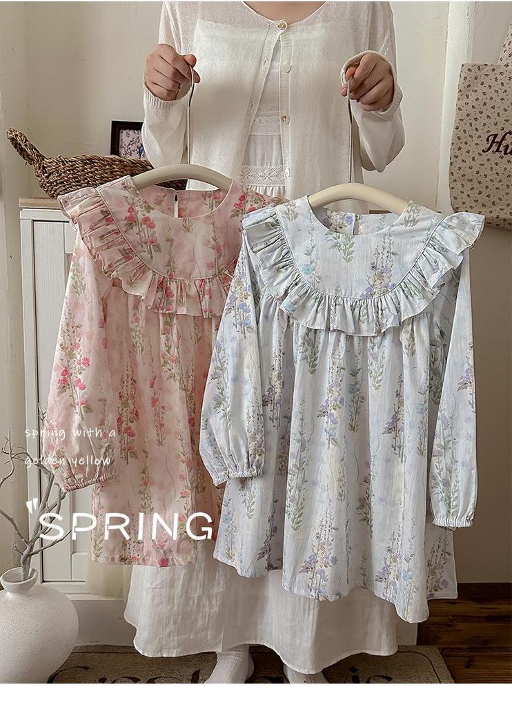 Korean Ruffle Lace Floral Dress for Girls - Autumn 2026 Sweet Princess Style