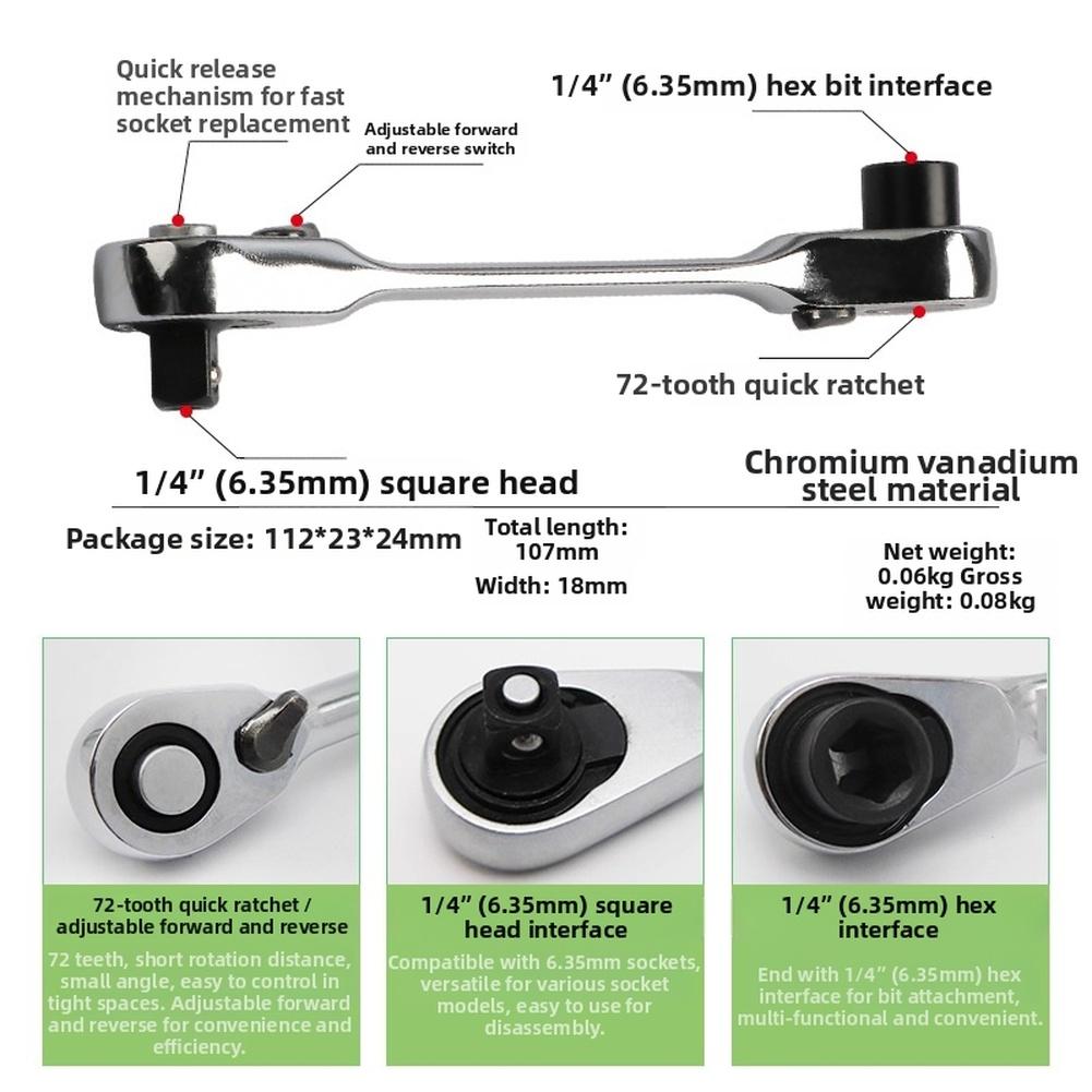 Ratchet Wrench Mini 72 Tooth 14 Inch with Quick Release 1/4 Inch Hex Bit Socket Driver Reversible Chrome Vanadium Steel Alloy