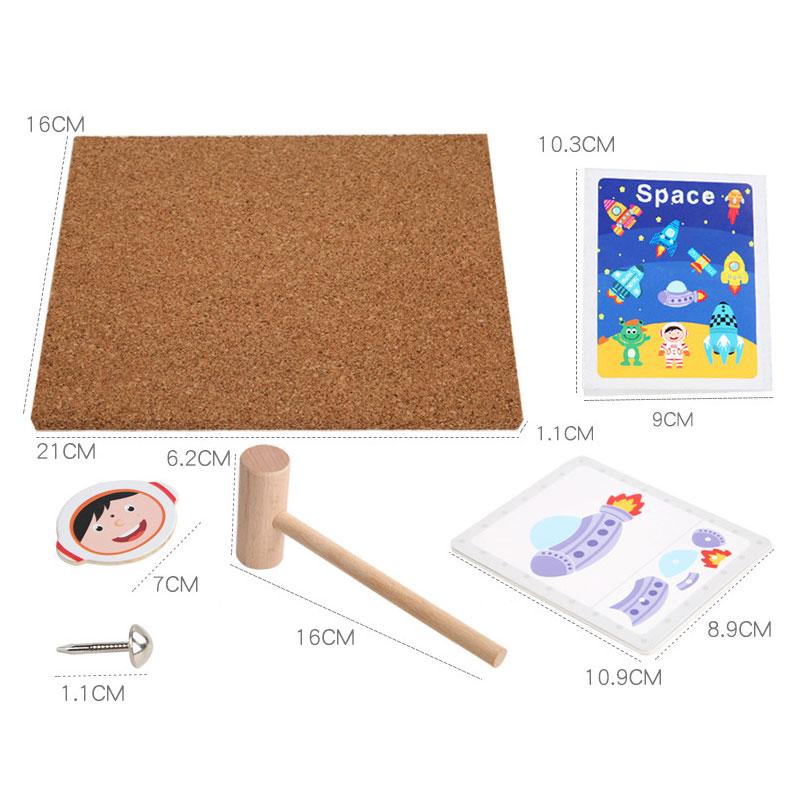 Wooden Knocking Puzzle Children Toys Cork Wooden Hammer Knocking Thumbtack Universe Traffic Animal Puzzle Educational Toys Set