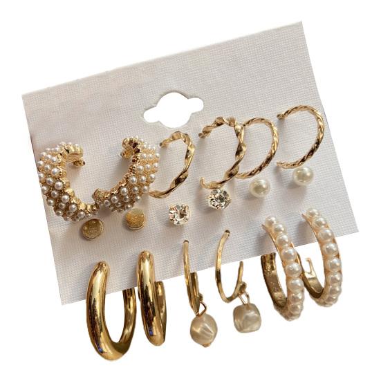 1 Set Cercei Hoop Formă Rotundă Bijuterii cu Strasuri Geometrie Perle Faux Cercei Cerc Femei