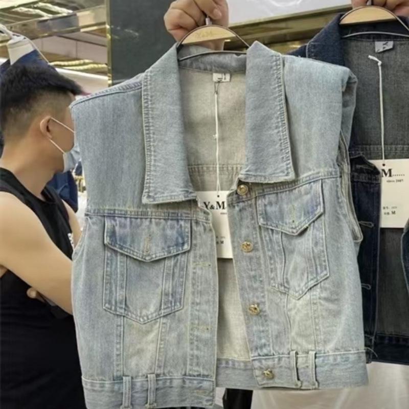 

Trendy Women s High-Waisted Short Denim Vest for Early Autumn – Loose, Slimming Design S (Recommended weight 40-47.5 kg) светло-синий