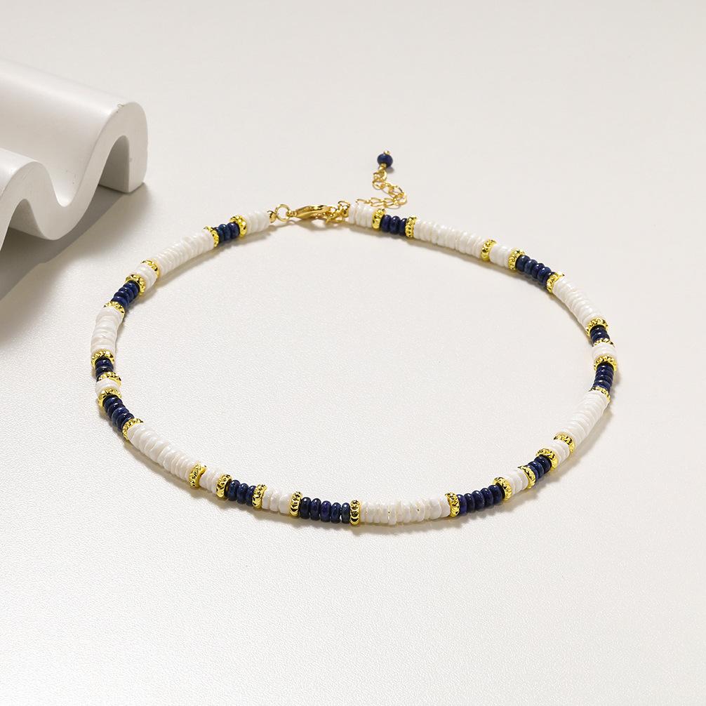 

Нишевый дизайн, натуральное лазуритовое лазурное ожерелье с золотыми бусинами, женская высокочувствительная многослойная ключичная цепочка