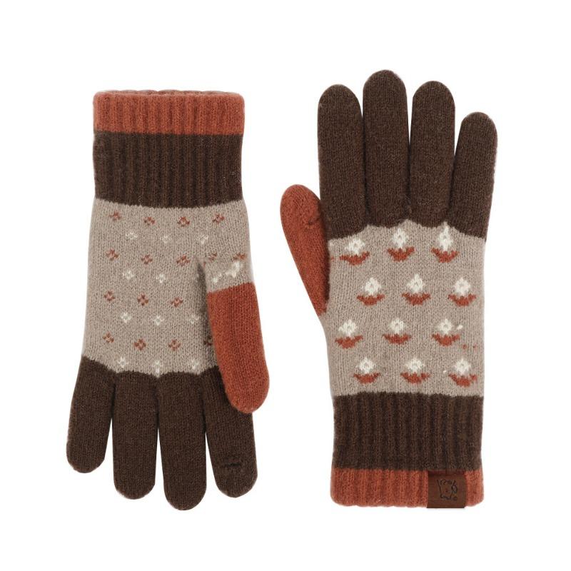 Winter gloves women's self-heating German velvet retro jacquard knitted thermal gloves female student gloves men