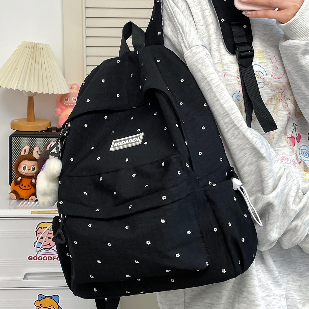 Small fresh schoolbag, girls, junior high school students, polka dots, cute versatile travel backpack, lightweight large-capacity backpack
