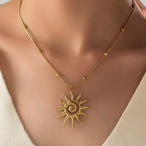 Fashion Vintage Chic Sun Pendant Necklace for Women Stainless Steel Earrings Statement Golden Fashion Jewlery Accessories Gifts