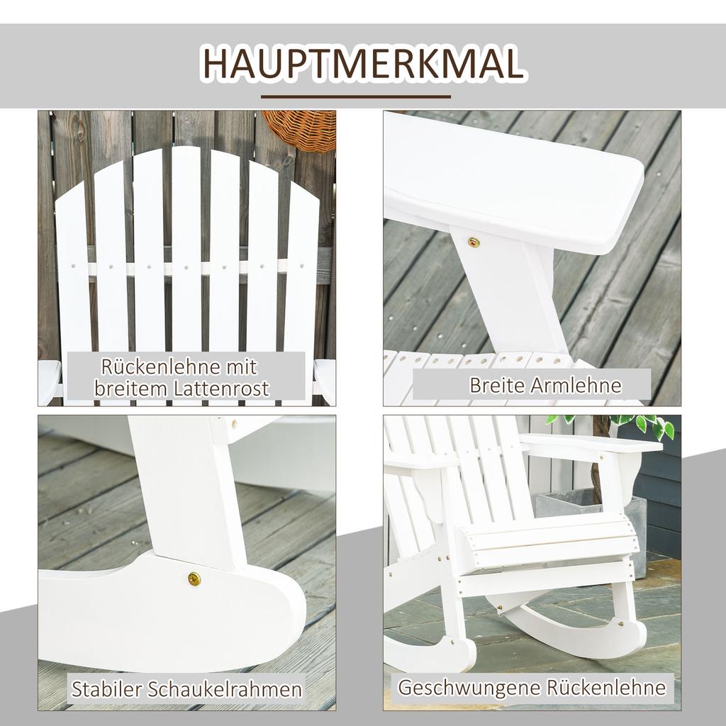 Adirondack Garden Chair Rocking Chair Rocking Armchair Garden Armchair Garden Furniture Balcony Chair White 77 X 94 X 97 Cm