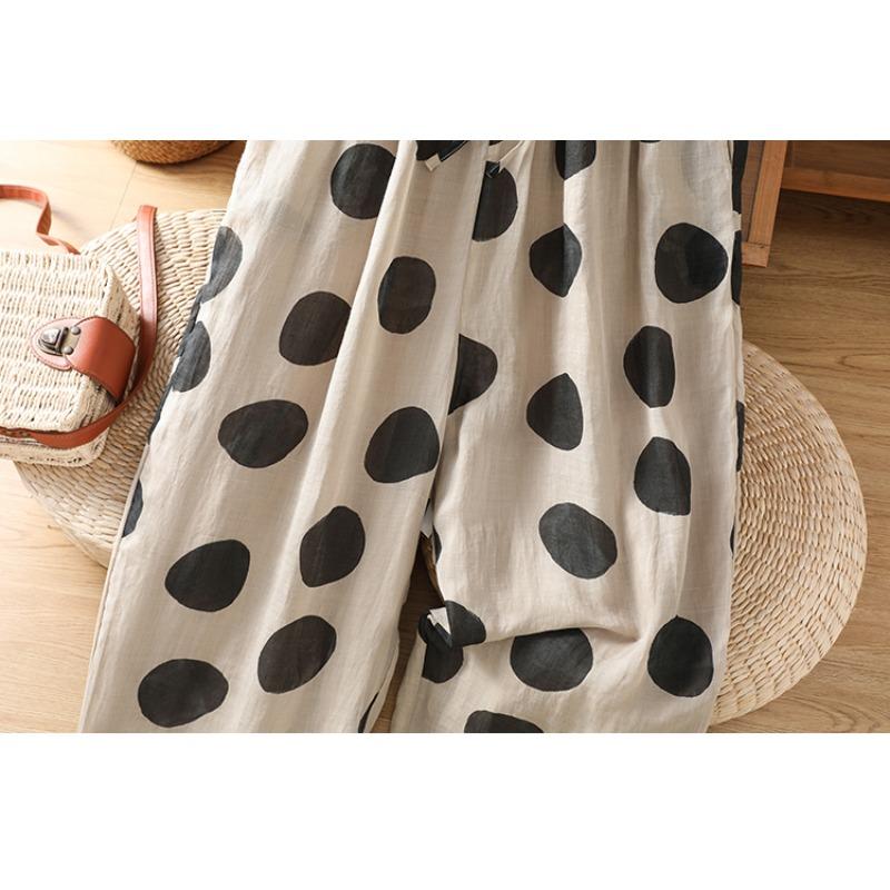 DIMANAF 2026 Summer New Plus Size Women Long Pants Vintage Loose Elastic Waist Casual Lady Bottoms Printing Black