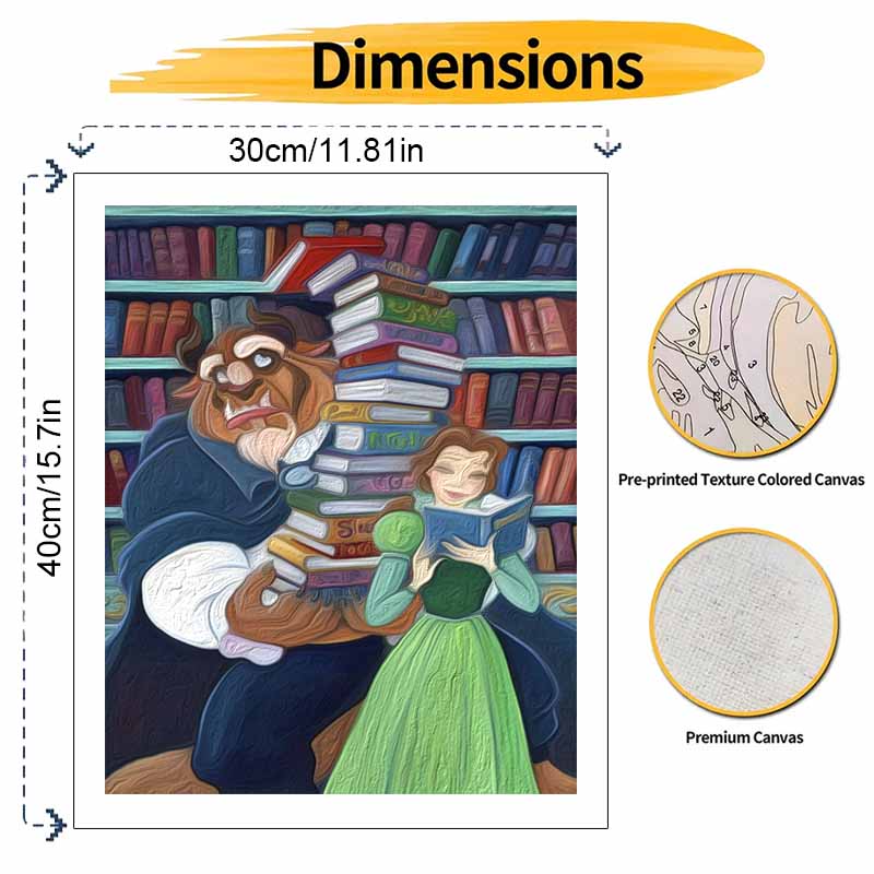 Disney oil painting painting art Beauty and the Beast reading books handmade diy painting home decoration gift