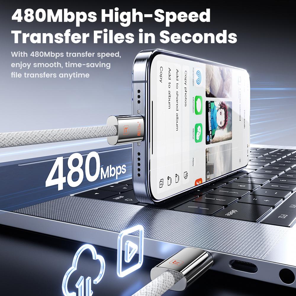 TOOCKI TX110C4 2m 240W Mini Zinc Alloy USB-C To USB-C Cable 480Mbps Data Transfer Cable with Smart Chip for Laptop Phone Tablet