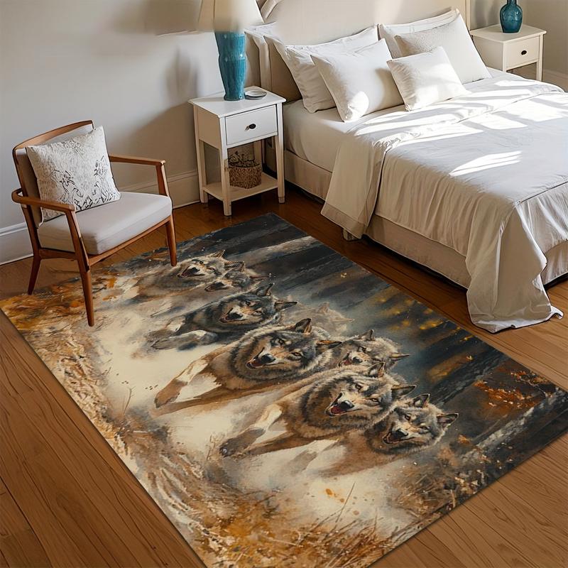

New Arrival Artistic Oil Painting Wolf Pack Area Rug Non Slip Soft Floor Carpet for Living Room Bedroom Nursery Entryway Decor 40cm x 60cm