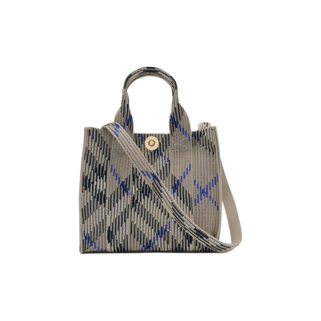 Burberry Check Removable Strap Nylon Tote Bag Shopping Tote Shoulder Handbag Mini Women's Gray
