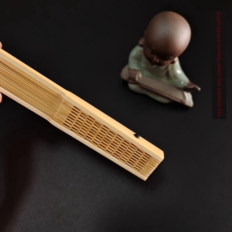 Chinese Style Classical Folding Fan, 9 5inch, Made of Water-Polished Bamboo, with Ancient Qin-Style Square Fan Ribs and Craftsmanship