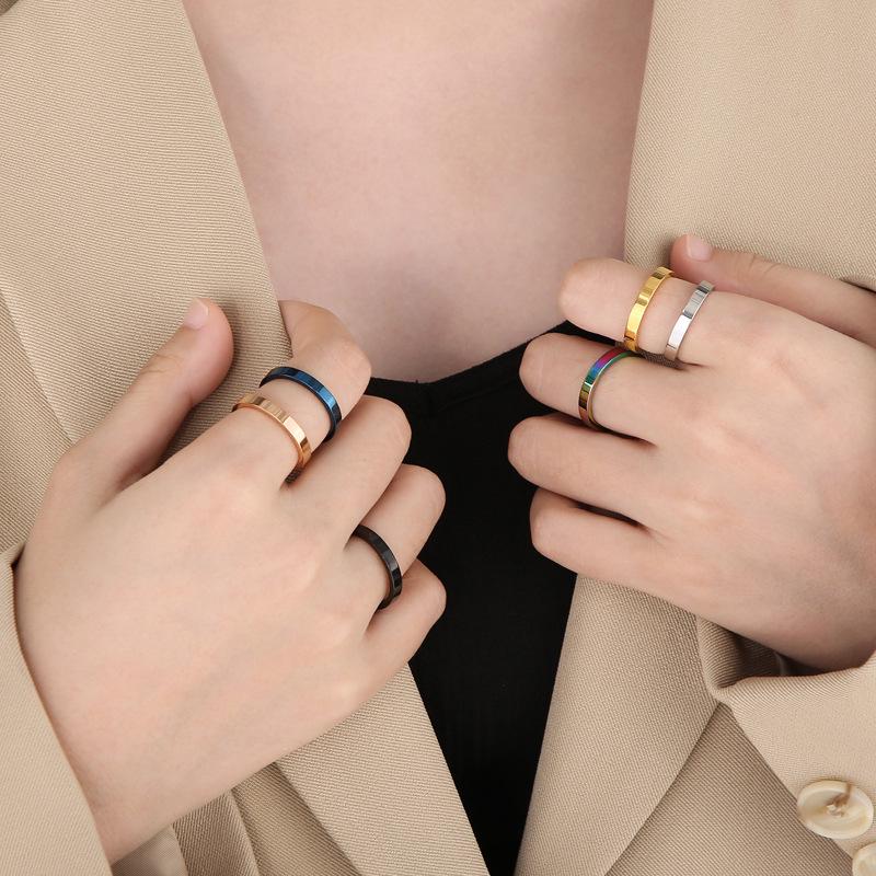 Multi-Color Titanium Steel Couple Pinky Rings - 3mm Polished Round Arc Design