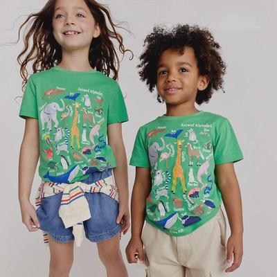 Kinder Kurzarm Cartoon Tier T-Shirts: Tops mit Rundhalsausschnitt für kleine und mittelgroße Kinder, Sommer 2025