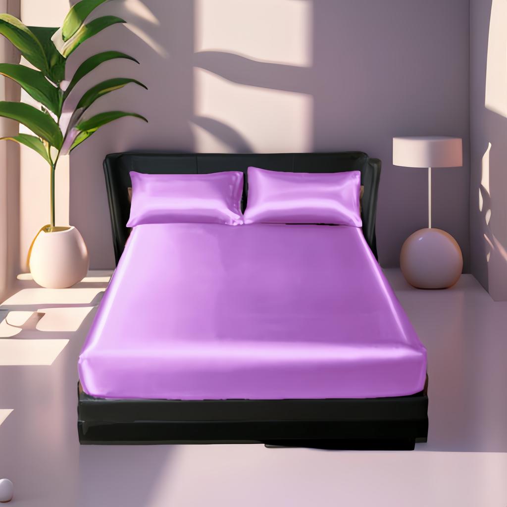 UPzo 3pc Satin Luxury Solid Color Bed Fitted Sheet and Pillowcase Upscale Adjustable Mattress Covers 4 Corners With Elastic Band