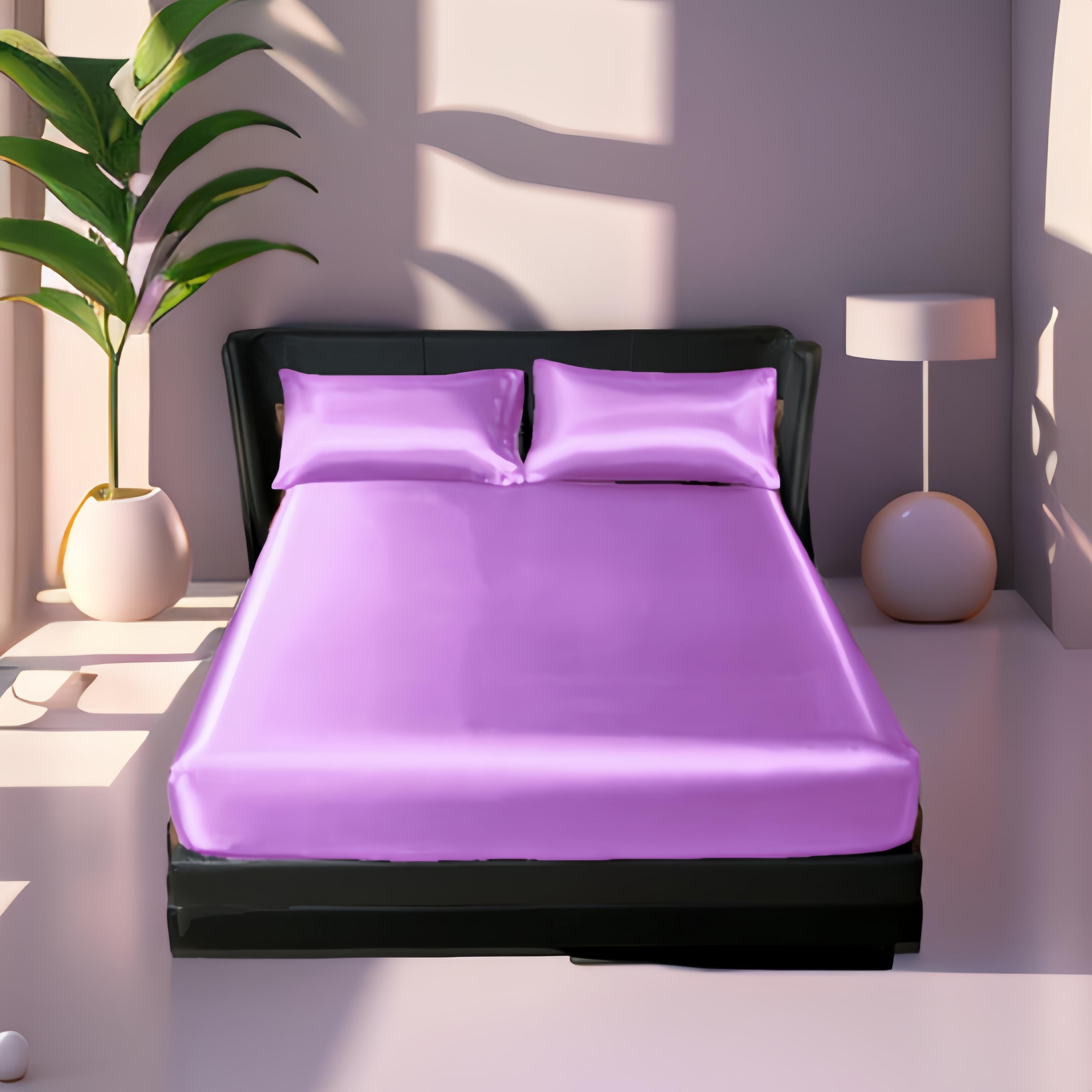 

UPzo 3 предмета Роскошная сатиновая однотонная простыня на резинке и наволочка Высококлассные регулируемые чехлы на матрас 4 угла с резинкой 90x200cm