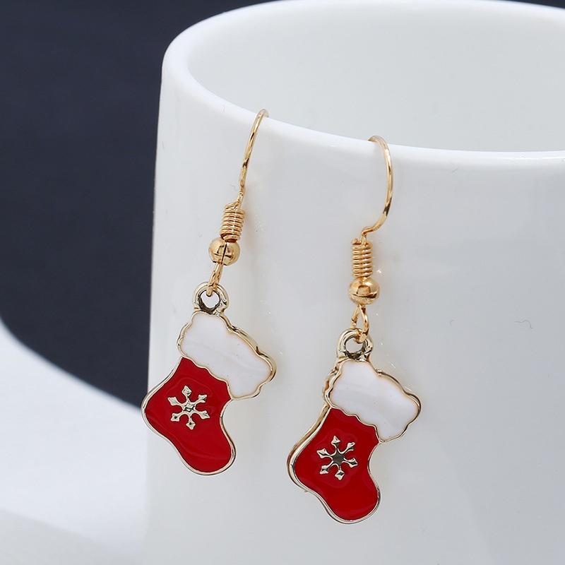 Christmas Crystal Snowman Earrings Enamel Snowflake Socks Pendant Necklaces for Women Girls Xmas 2024 New Year Jewelry Gifts