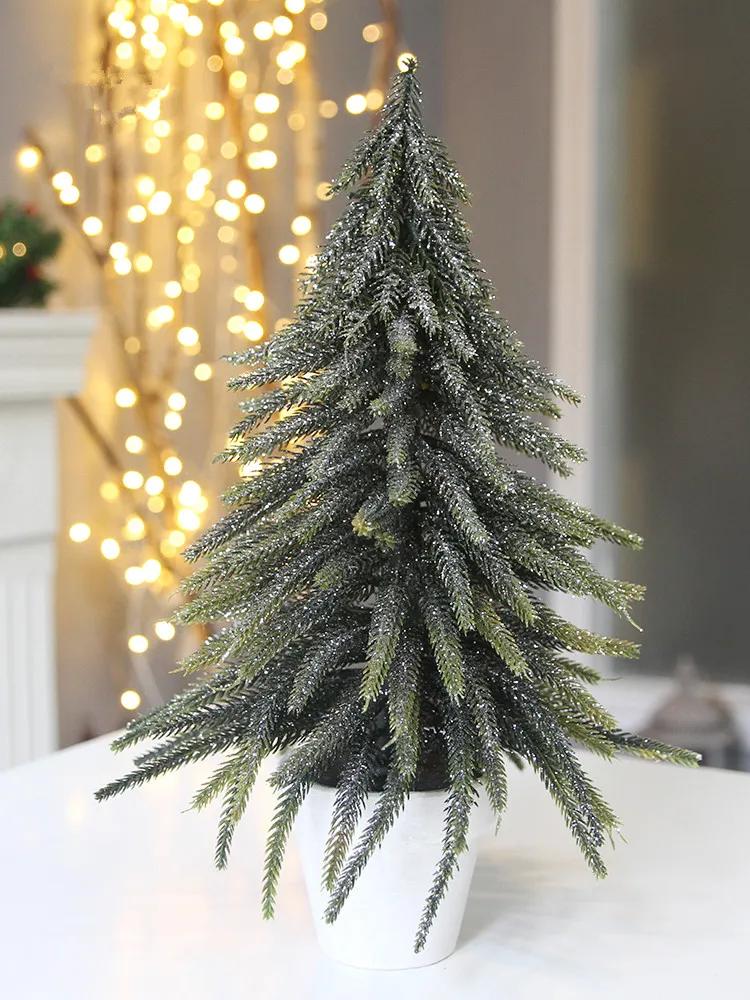 For Christmas Tree Mini Pine Tree With Wood Base DIY Home Table Top Decor Christmas Artificial Frosted Sisal Small Trees Party D