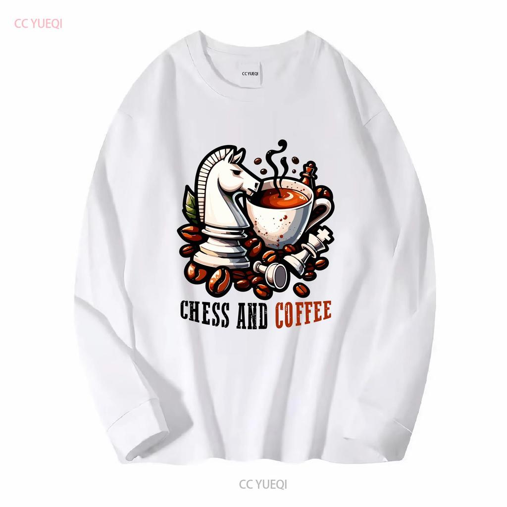 Chess and Coffee T Shirt for Fans Unique Chessie Lover Master Long or Short Sleeves Vintage Washed Streetwear Slightly