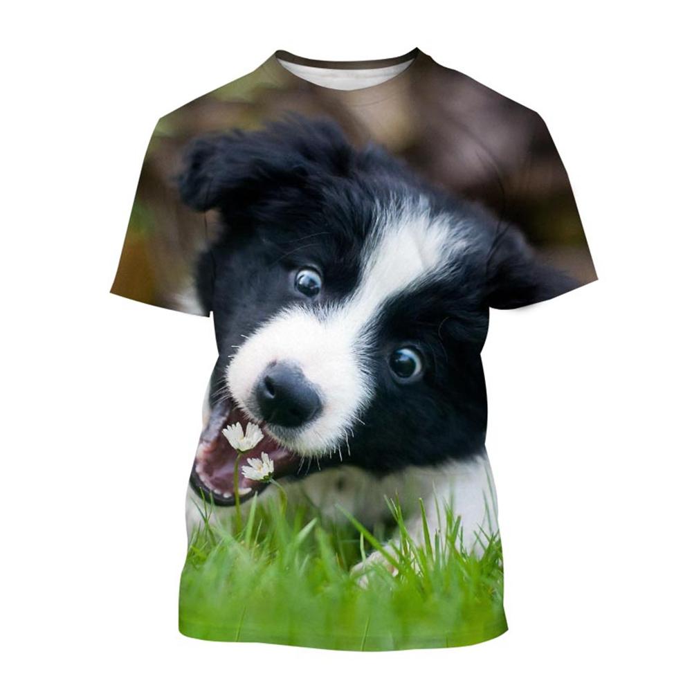 Summer Creative New Border Collie 3D Printed Fashionable Cute Dog Casual Round Neck Short Sleeve