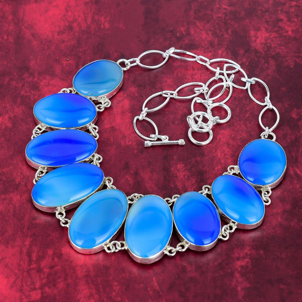 Collier œil de chat bleu, collier en argent sterling massif 925, bijoux, collier de bijoux fait main avec chaîne réglable