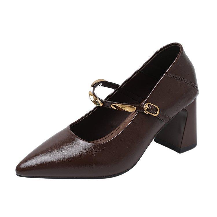 

[Youshilai] Остроносые туфли на толстом высоком каблуке, женские, 2025 осень, новые, универсальные и удобные туфли Мэри Джейн 40