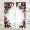 Christmas Ball Holiday Printed Curtains, 2 Pieces 2D Flat Printed Red Luxury Xmas Print Curtains with Snowflakes  for Holiday Party Decor