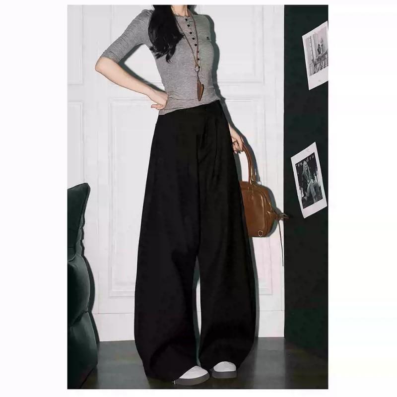 Womens White Wide Leg Trousers High Waist Loose Fit Casual Pants Vintage Relaxed Style