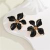 Exaggerate Heavy Metal Flower Earrings for Women Black Enamel Petal Statament Fashion Punk Jewelry Basic Design Daily Wear