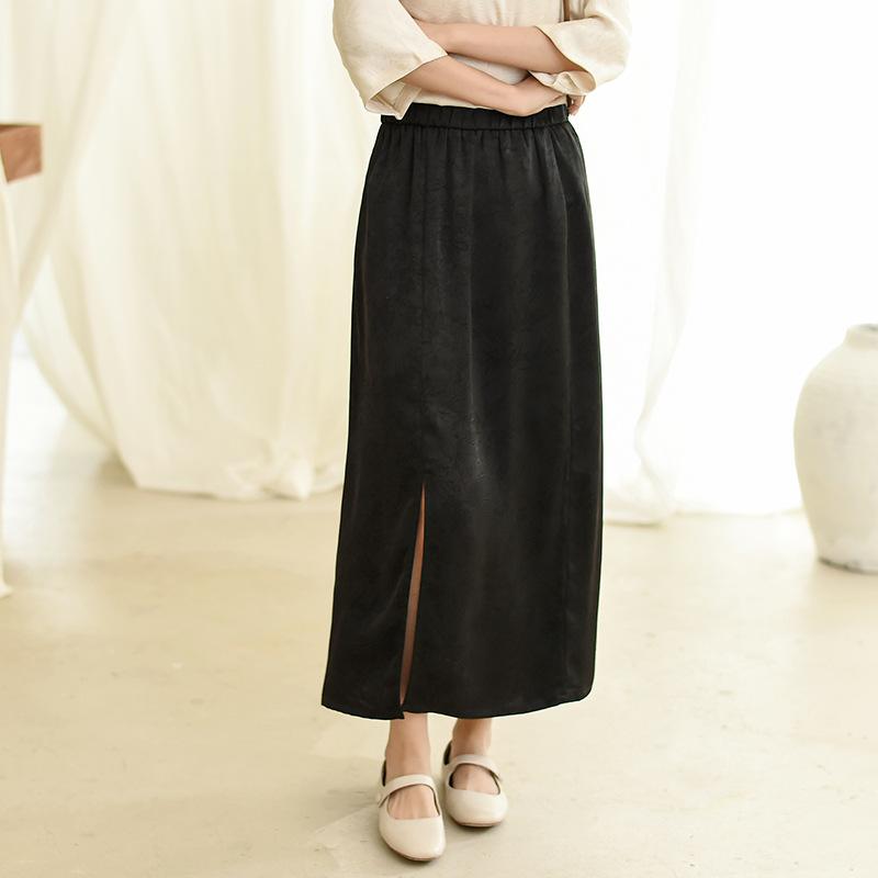 Johnature Women Vintage Jacquard A-Line Skirts Elastic Waist Spring Casual Soft Women Skirts