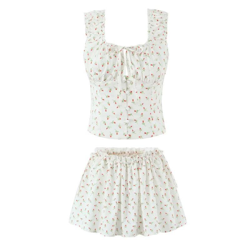 2026 European & American Sweet Floral Camisole and Low-Waist Skirt Set