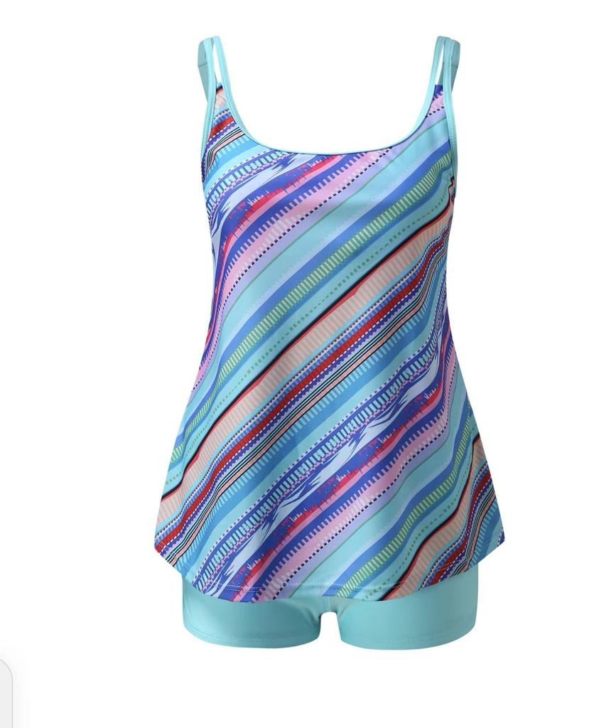 New Large-size Printed Large-size Split Flat-angle Tankini Suit Swimsuit for Women