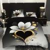 3pcs  Abstract Love Floral Design Print Pattern Bedding Set 1 Quilt Cover + 2 Pillowcases, No Core Retro Simple,