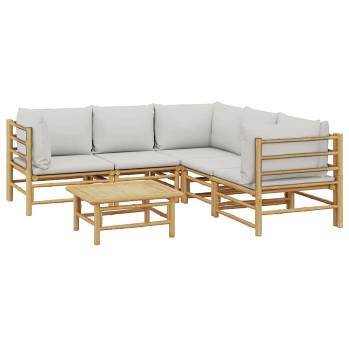 VidaXL Salon de jardin 6 pcs avec coussins gris clair bambou 3155092