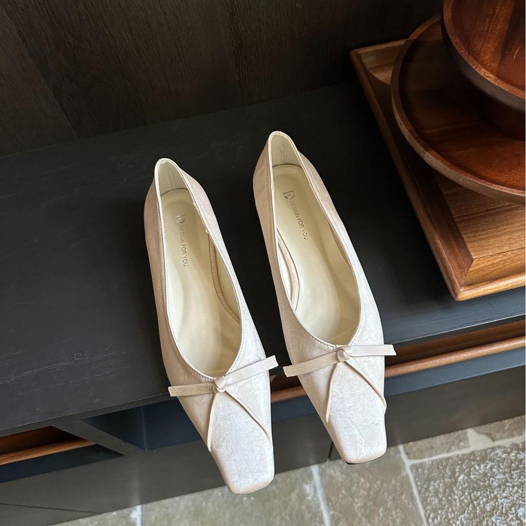 2025 Spring and Autumn New Fashion Versatile Outer Wear Bow Flat Bottom Ballet Ladle Shoes Gentle Korean Retro