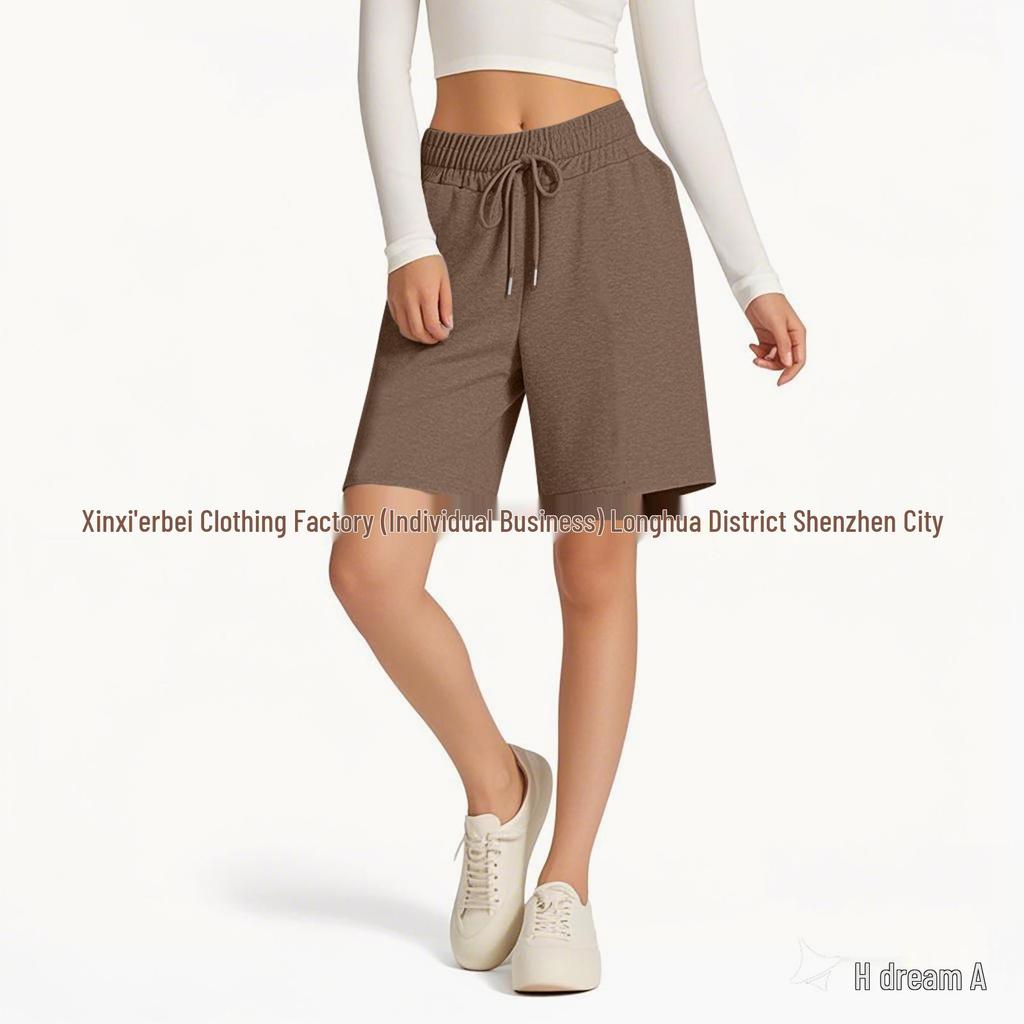 2025 Summer High Waist Drawstring Solid Color Casual Women's Shorts - Loose & Versatile Sporty Style