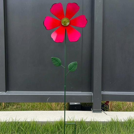 Windspiel für den Außenbereich Bunte Metallblumen-Windmühle Dekorative Blumen-Windräder Gartenstab für Hof Terrasse Rasen Gartendekoration