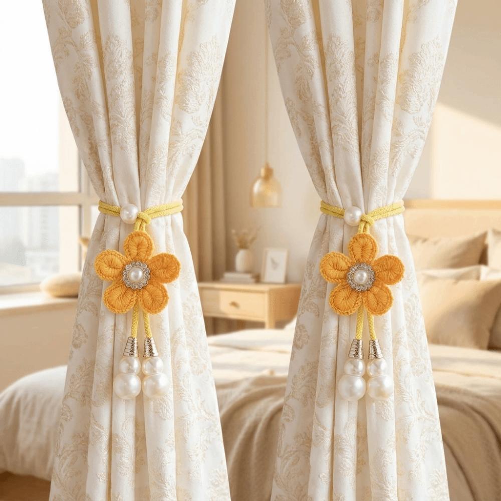 2 Stück Verstellbare Blumen-Vorhangbindung Leichte Perlen-Vorhangschnalle Vorhangseil Wohnzimmer
