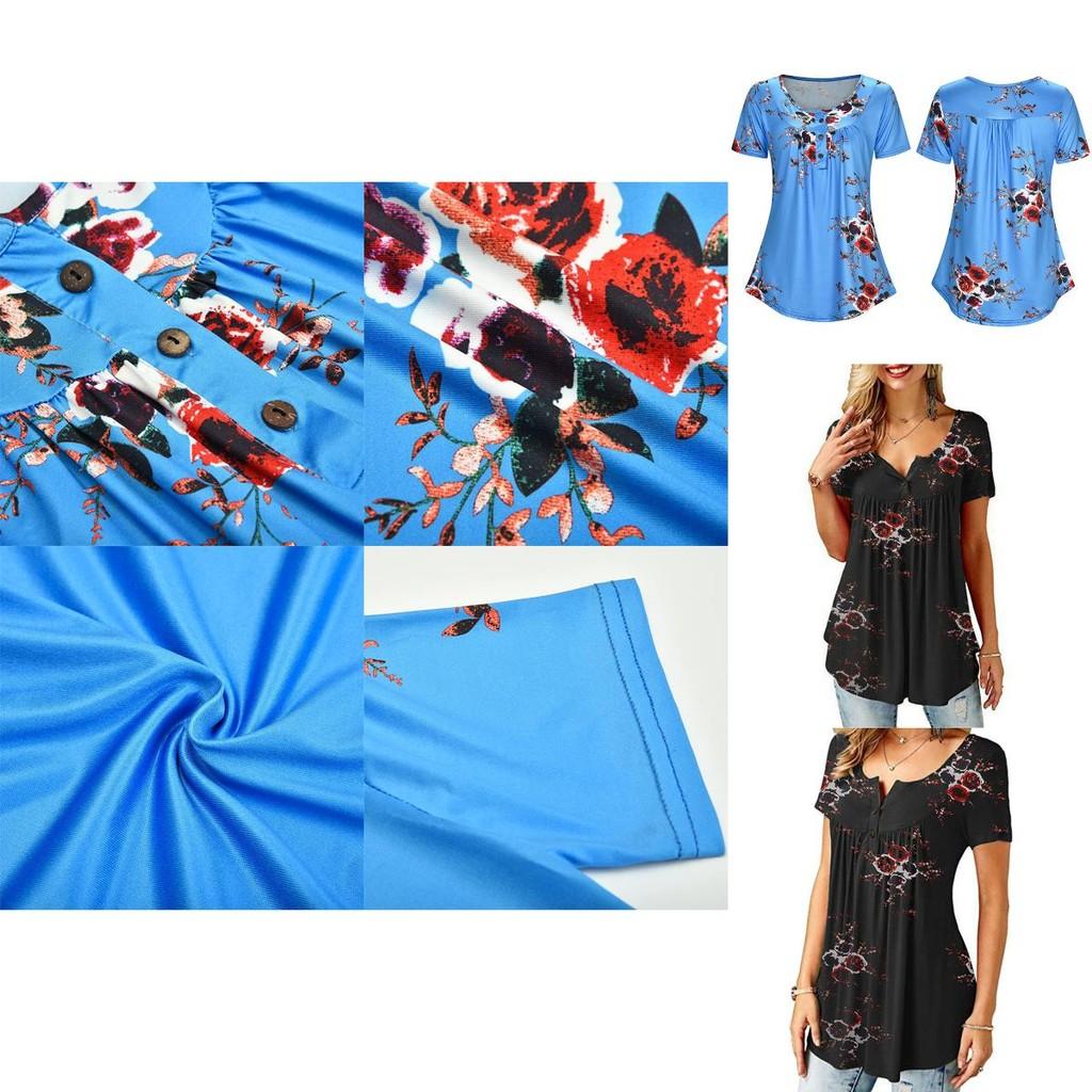 Elegant Women Floral Short Sleeve T-shirt Tops With Comfortable Loose Fit Design