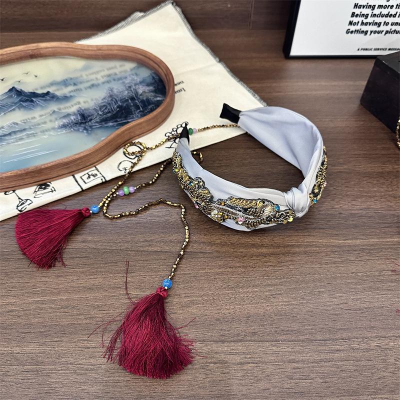 ew Luxury Bohemian Hair Accessories Headband Pink Crystal Bow Baroque Hairband Center Headwear For Women Wedding