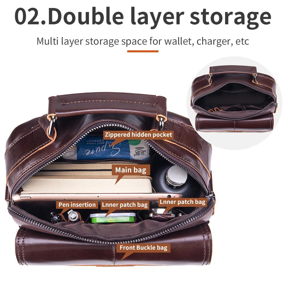 Men Genuine Leather Crossbody Backpack for Business and Commuting, Large Capacity