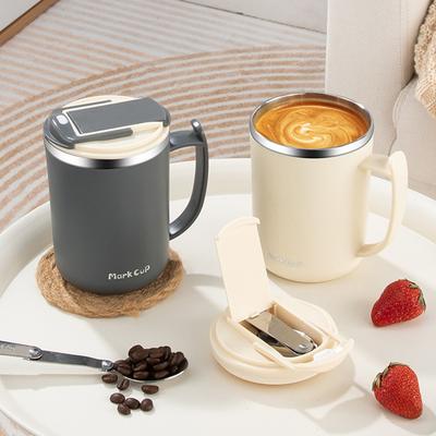 Isolierter Kaffeebecher aus 304 Edelstahl mit Teesieb und Löffel, tragbarer doppelwandiger Becher, auslaufsicherer Trinkbecher für Studenten