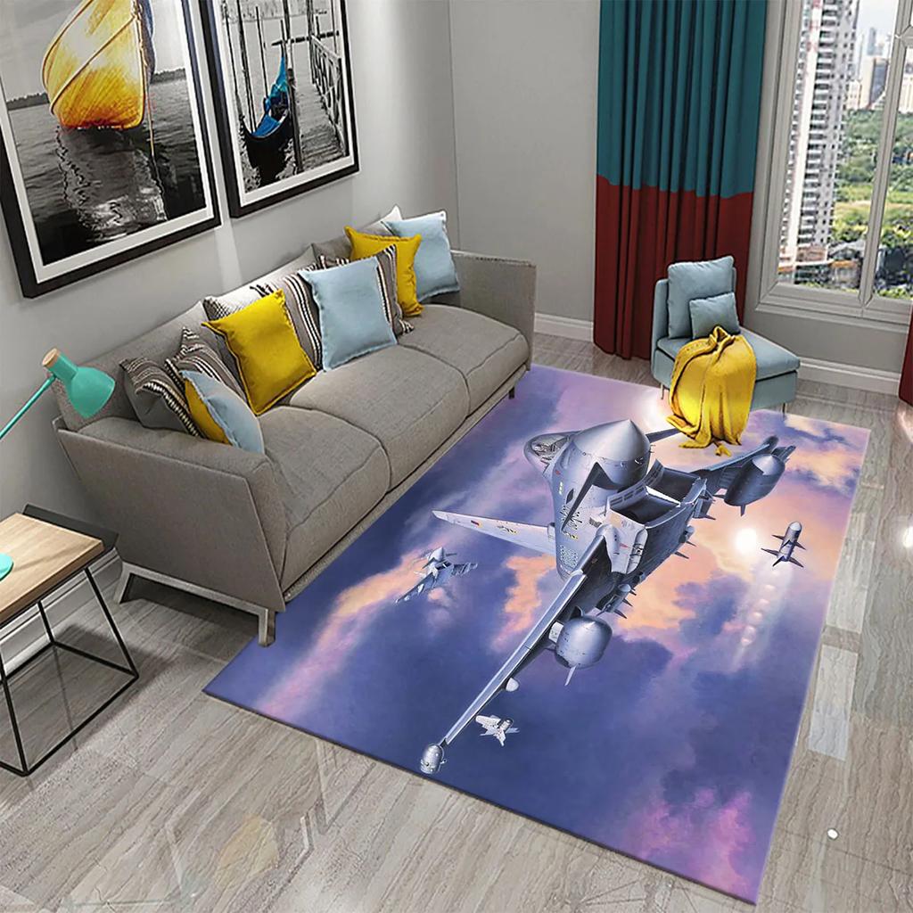 3D Bunter Ölgemälde Flugzeug Teppich für Wohnzimmer Schlafzimmer Dekor Teppiche Badezimmer Küche Rutschfeste Bodenmatte Heimdekor Teppiche