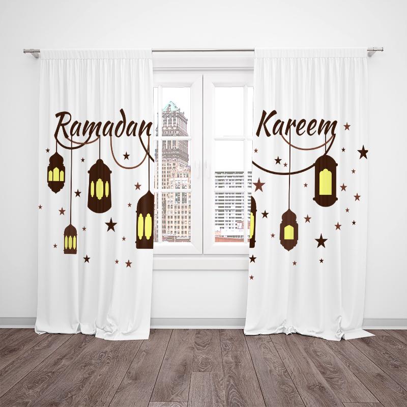 Set Of 2 Ramadan Series Auspicious Printed Curtain Polyester Material Suitable Bedroom Living Room Study For Sitting Made