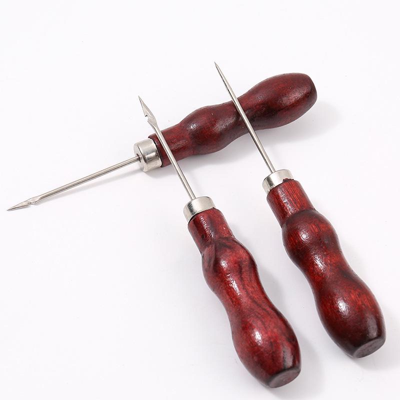 Handmade Red Wooden Handle Double Gourd Awl for DIY Sewing and Drilling Tasks